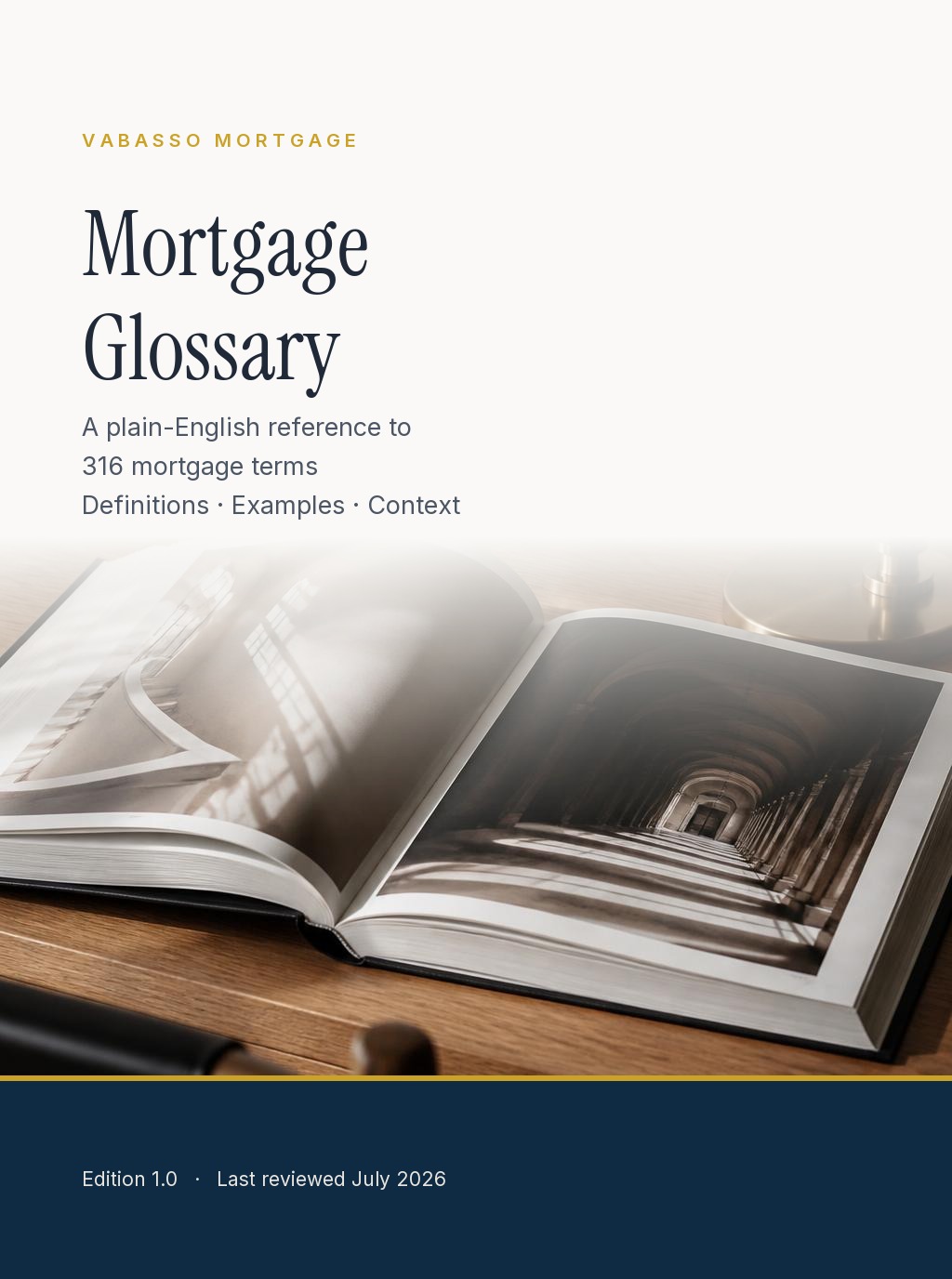 Cover of the Vabasso Mortgage Glossary Reference Guide — a plain-English reference to mortgage terminology.