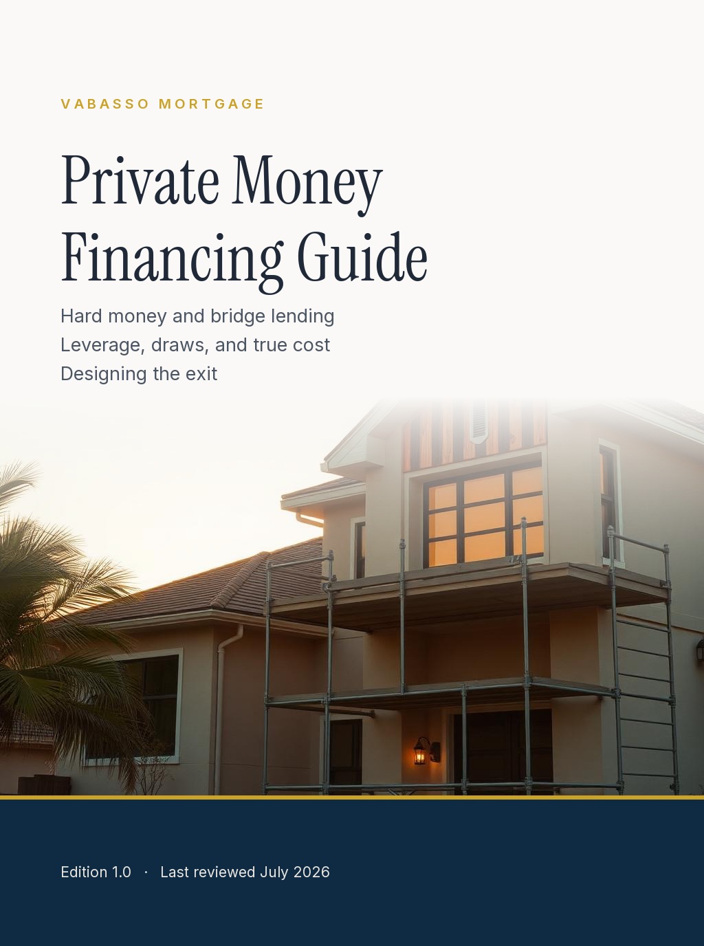 Cover of the Vabasso Mortgage Private Money Financing Guide, an editorial guide to hard money and private capital lending for real estate investors.